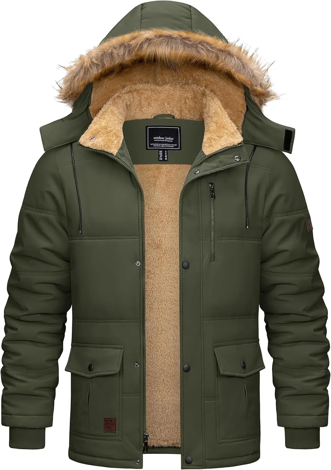Cotrasen Mens Winter Jacket Thicken Warm Fleece Lined Hoodie Water Repellent Windproof Parka Winter Coat with Pockets