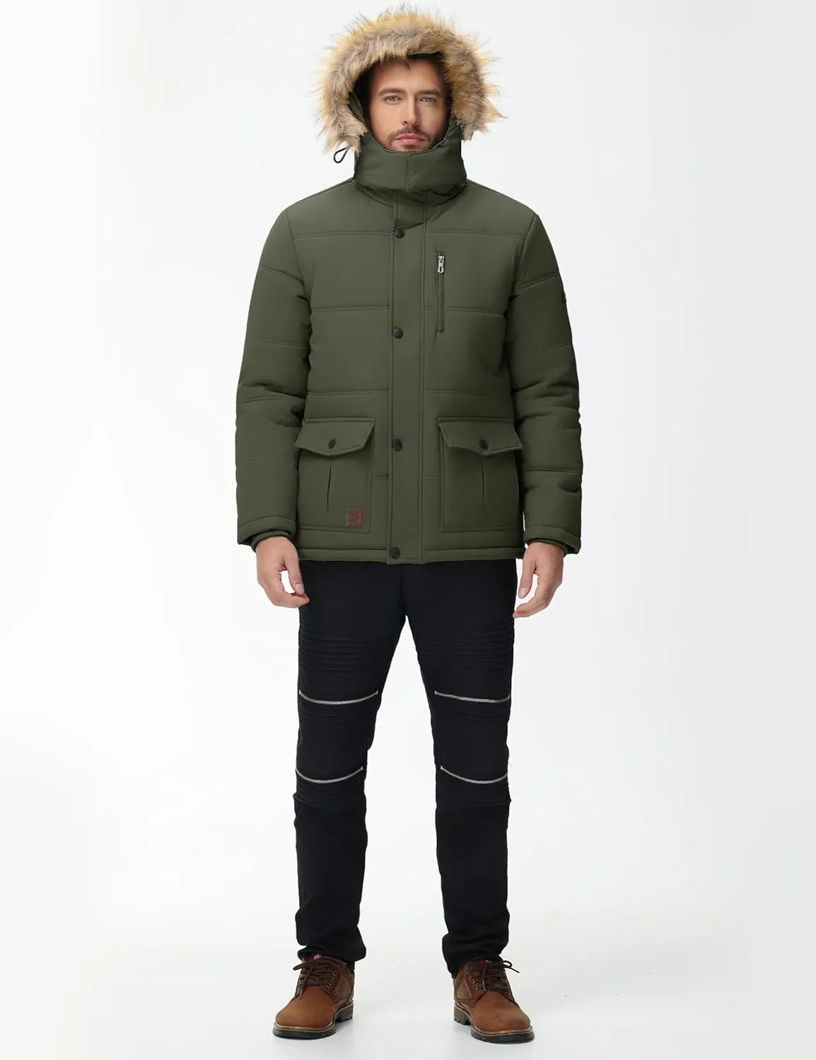 Cotrasen Mens Winter Jacket Thicken Warm Fleece Lined Hoodie Water Repellent Windproof Parka Winter Coat with Pockets
