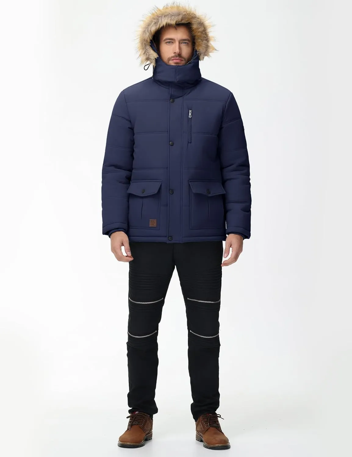 Cotrasen Mens Winter Jacket Thicken Warm Fleece Lined Hoodie Water Repellent Windproof Parka Winter Coat with Pockets