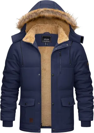 Cotrasen Mens Winter Jacket Thicken Warm Fleece Lined Hoodie Water Repellent Windproof Parka Winter Coat with Pockets