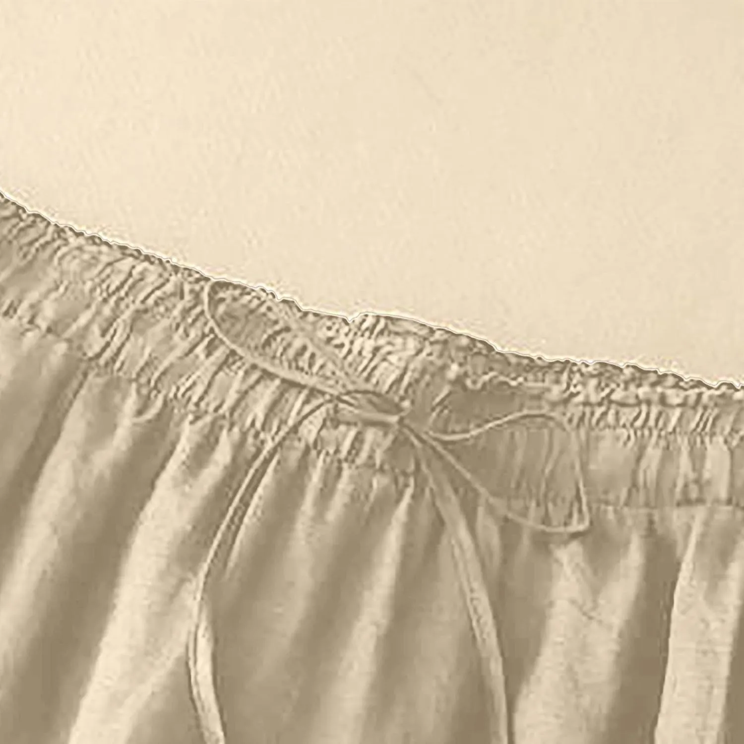 Cotton Linen Capri Pants for Women Casual Summer Wide Leg Palazzo Capris Elastic Waist Loose Flowy Cropped Trousers
