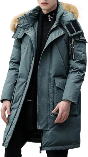 COZYPOIN Mens Long Puffer Jacket Winter Coat with Hood Waterproof Windproof Padded Down Parka