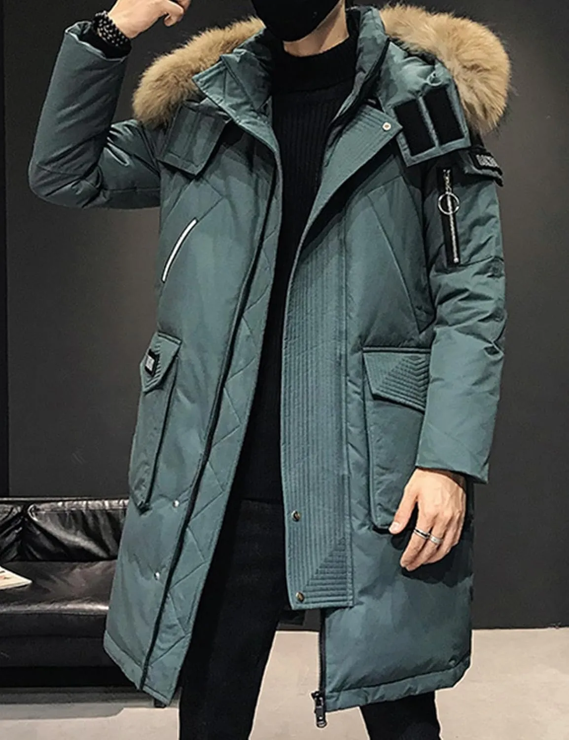 COZYPOIN Mens Long Puffer Jacket Winter Coat with Hood Waterproof Windproof Padded Down Parka