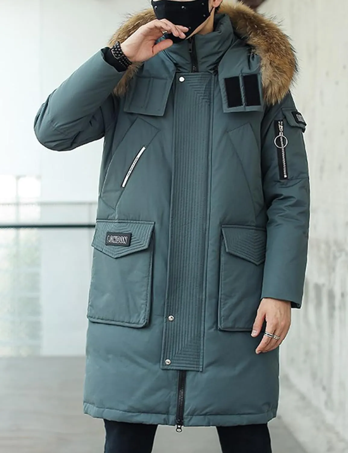 COZYPOIN Mens Long Puffer Jacket Winter Coat with Hood Waterproof Windproof Padded Down Parka