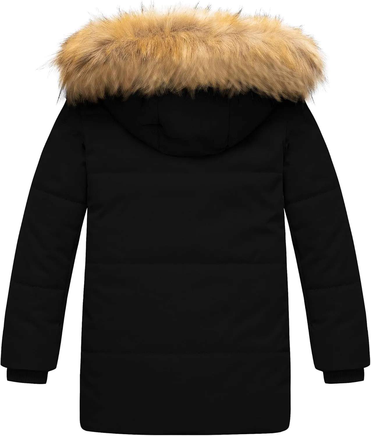 CREATMO US Boy's Sherpa Long Parka Winter Coat Thicken Water Repellent Puffer Jacket With Removable Faux Fur Hood