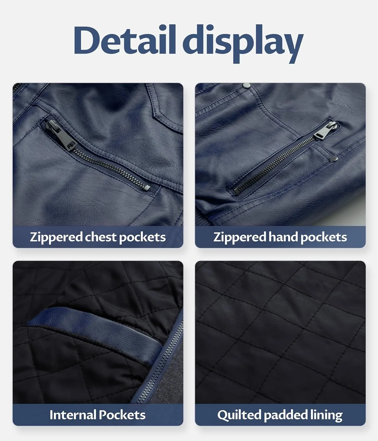 CREATMO US Men's Faux Leather Jacket Motorcycle Jacket Waterproof Windproof PU Moto Vintage Bomber Hoodie with Removable Hood
