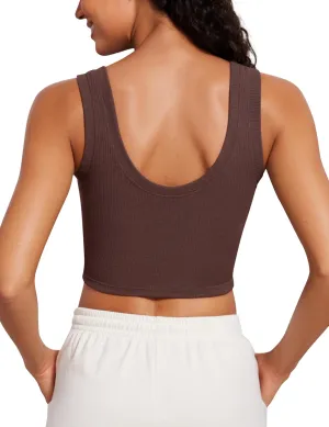 CRZ YOGA Ribbed Crop Fitted Tank Tops for Women Low U-Back Scoop Neck Casual Cropped Sleeveless Workout Yoga Shirt