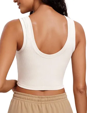 CRZ YOGA Ribbed Crop Fitted Tank Tops for Women Low U-Back Scoop Neck Casual Cropped Sleeveless Workout Yoga Shirt