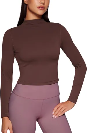CRZ YOGA Womens Butterluxe Mock Turtleneck Long Sleeves Crop Tops Slim Fit Workout Casual T-Shirt Base Layer Fall Shirts