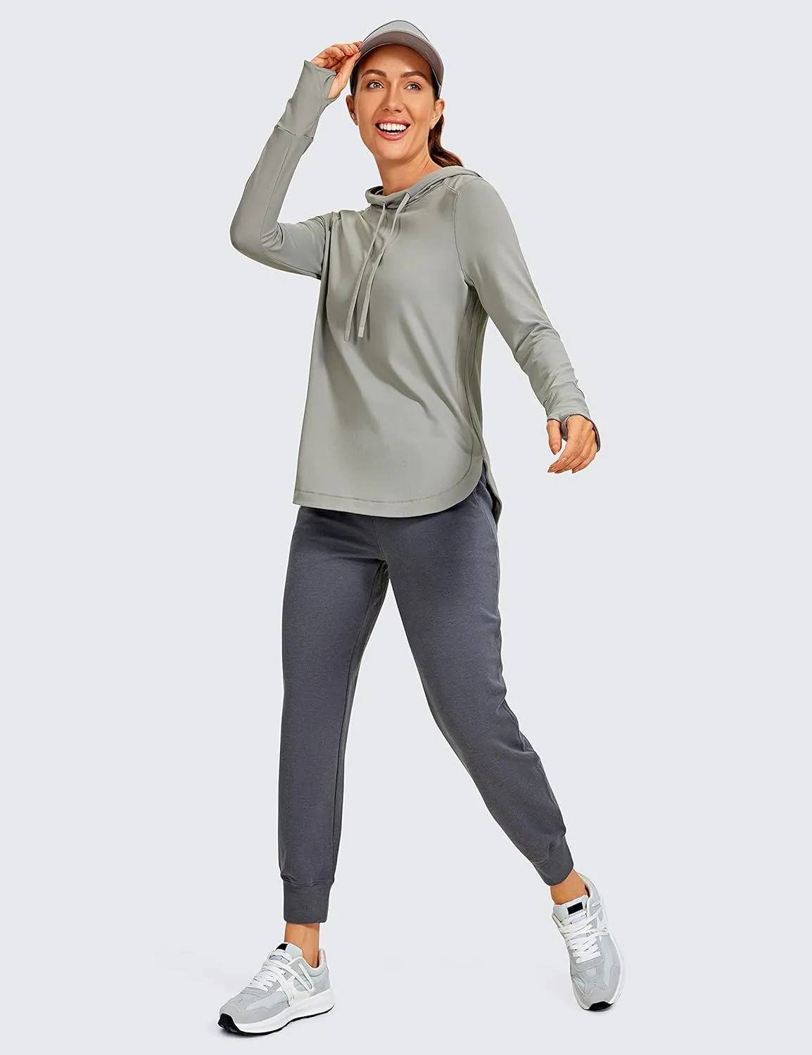 CRZ YOGA Workout Long Sleeve Shirt for Women Hoodie Pullover Athletic Hooded Sweatshirts Sports Gym Tops with Thumbhole