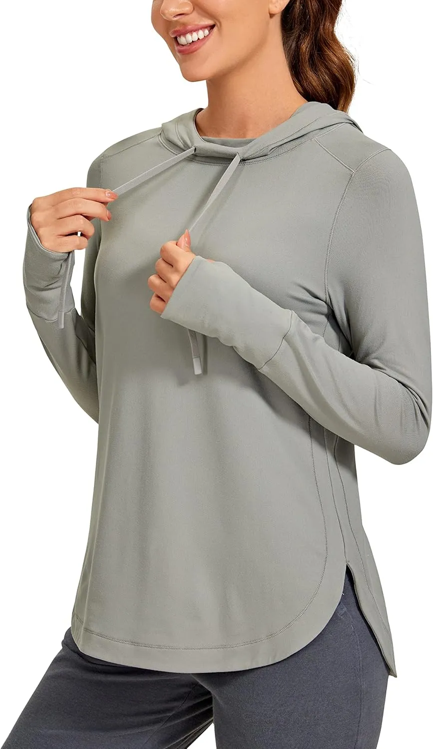 CRZ YOGA Workout Long Sleeve Shirt for Women Hoodie Pullover Athletic Hooded Sweatshirts Sports Gym Tops with Thumbhole