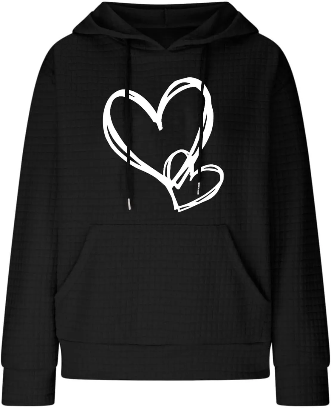 Cute Graphic Hoodies For Women Long Sleeve Heart Print Pullover Tops Oversized Long Sleeve Hooded Waffle Sweatshirt