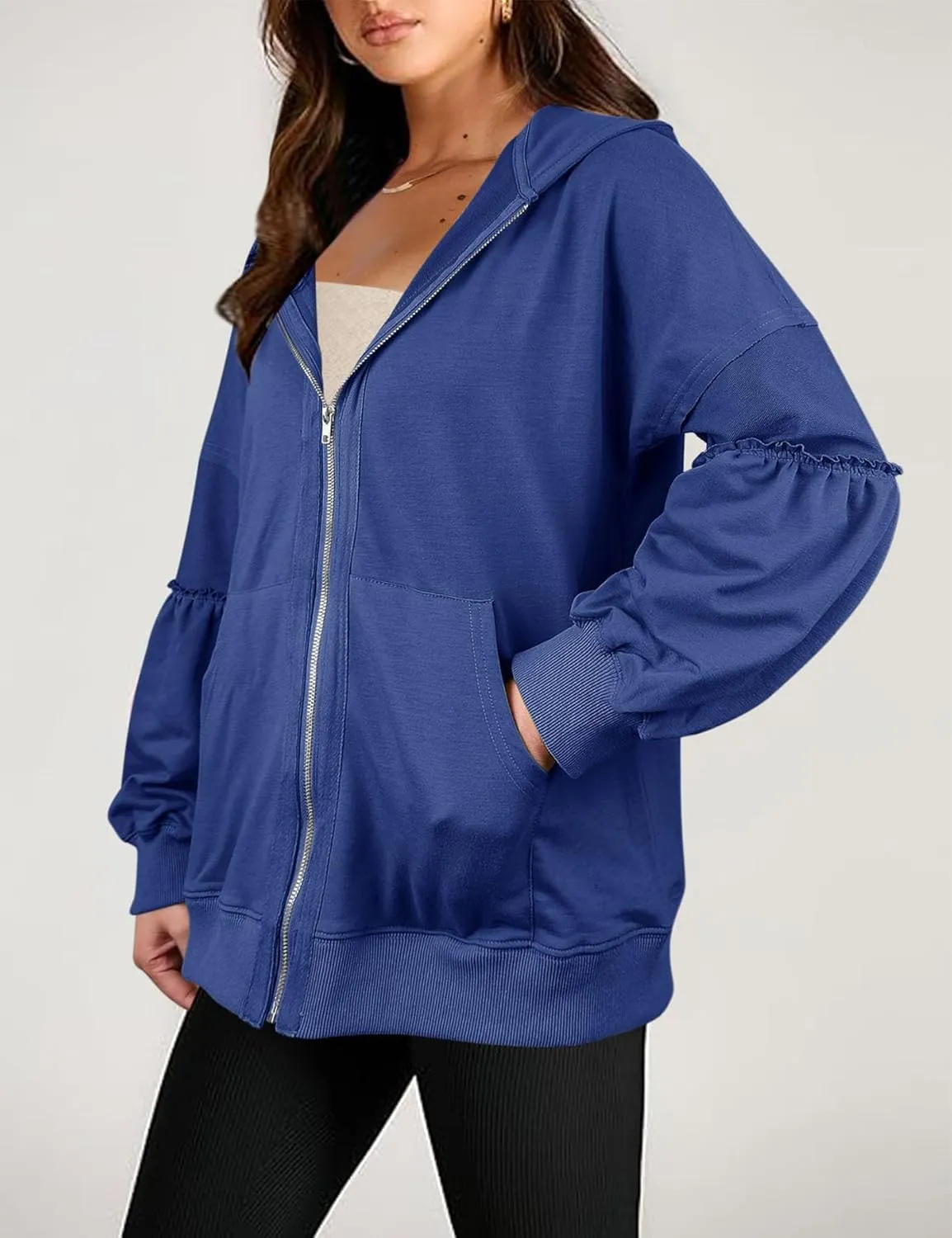 Dailiup Women Zip up Hoodies Oversized Long Sleeves Casual Sweatshirts Fall Outfit Jackets with Pocket