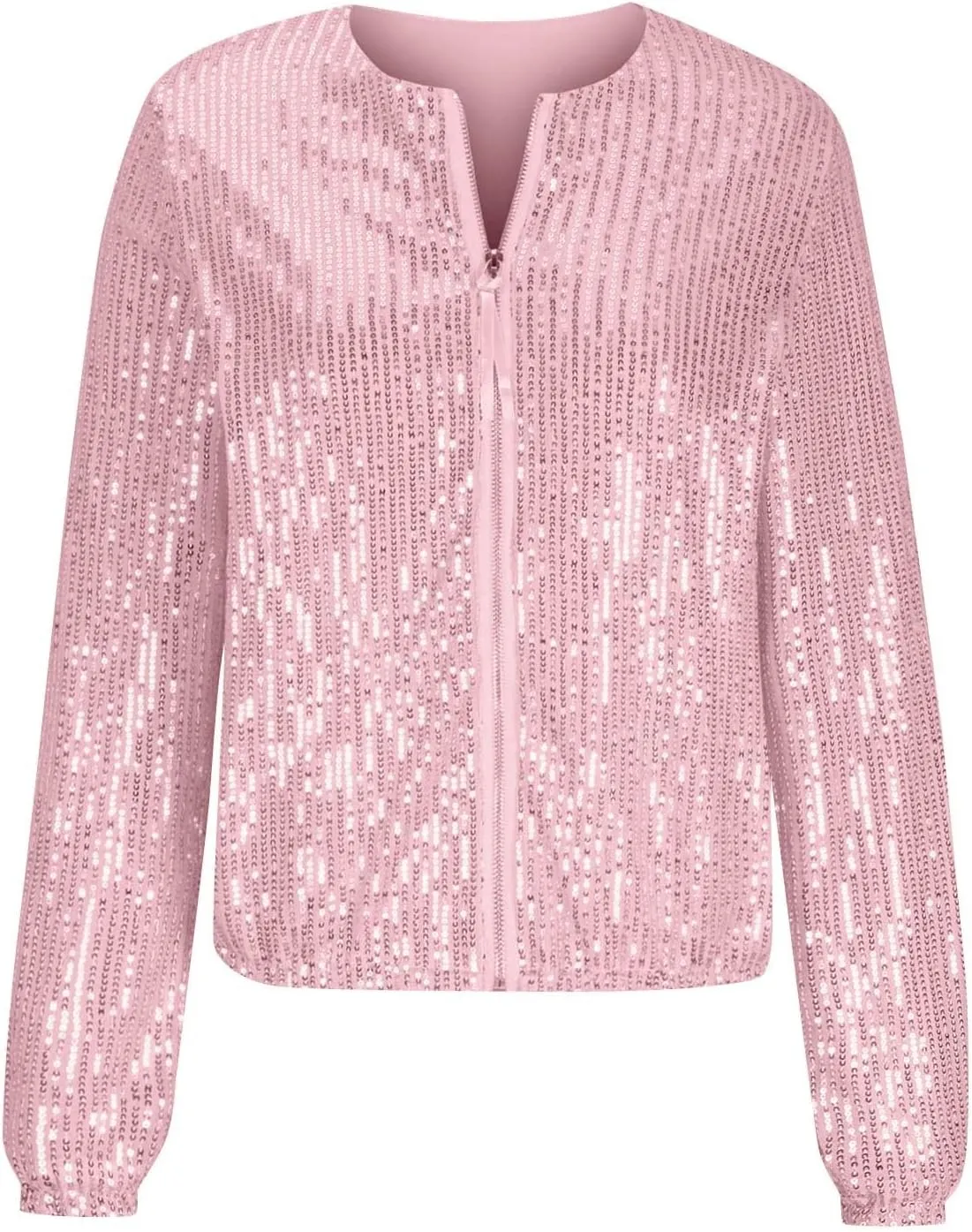 DDAPJ pyju Womens Sequin Jacket Shiny Glitter Sparkly Bomber Jackets Long Sleeve Zip Up Coats 2025 Fashion Party Clubwear