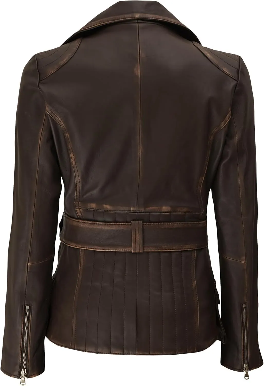 Decrum Asymmetrical Womens Leather Jacket - Belted Style Real Lambskin Leather Jackets For Women