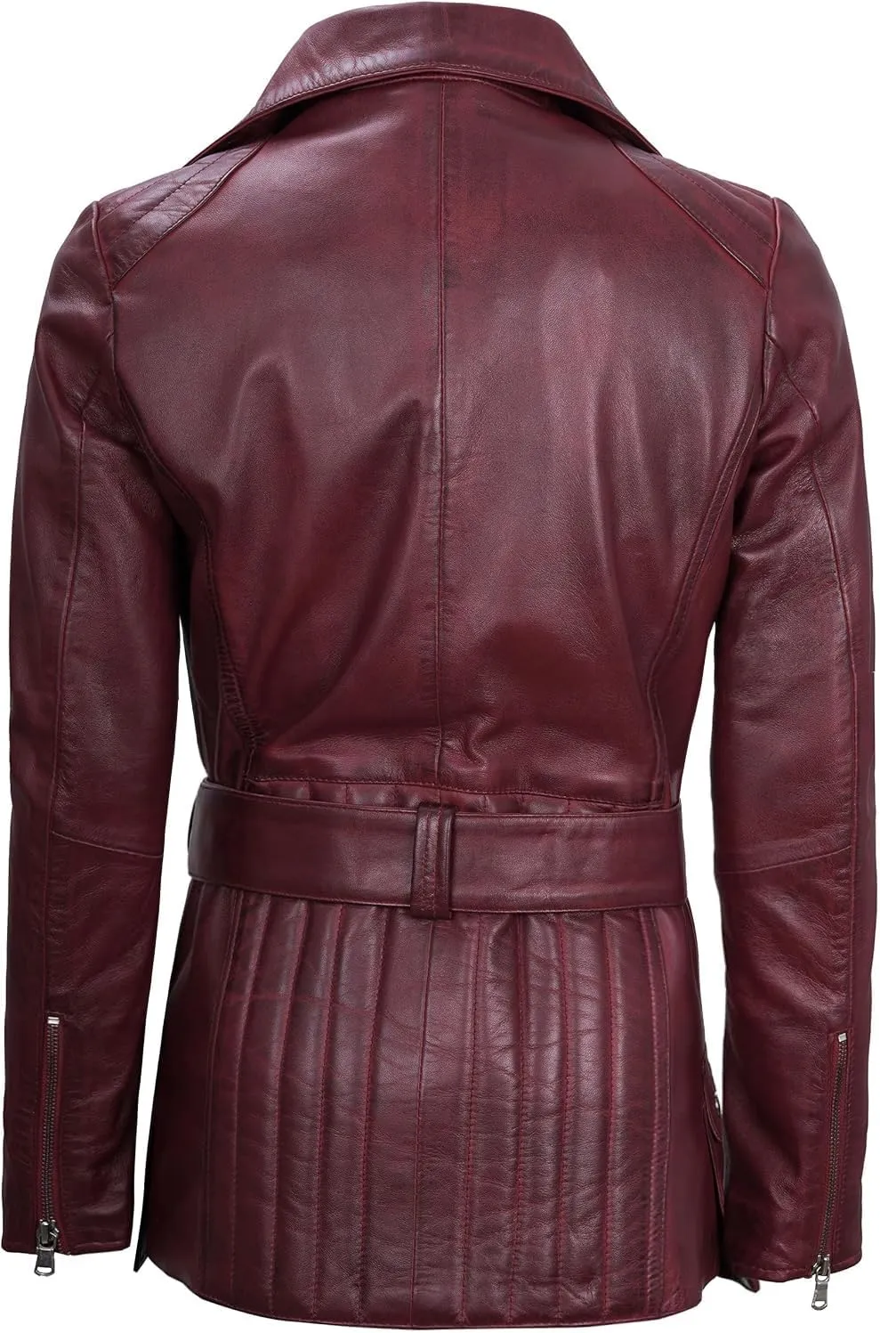 Decrum Asymmetrical Womens Leather Jacket - Belted Style Real Lambskin Leather Jackets For Women