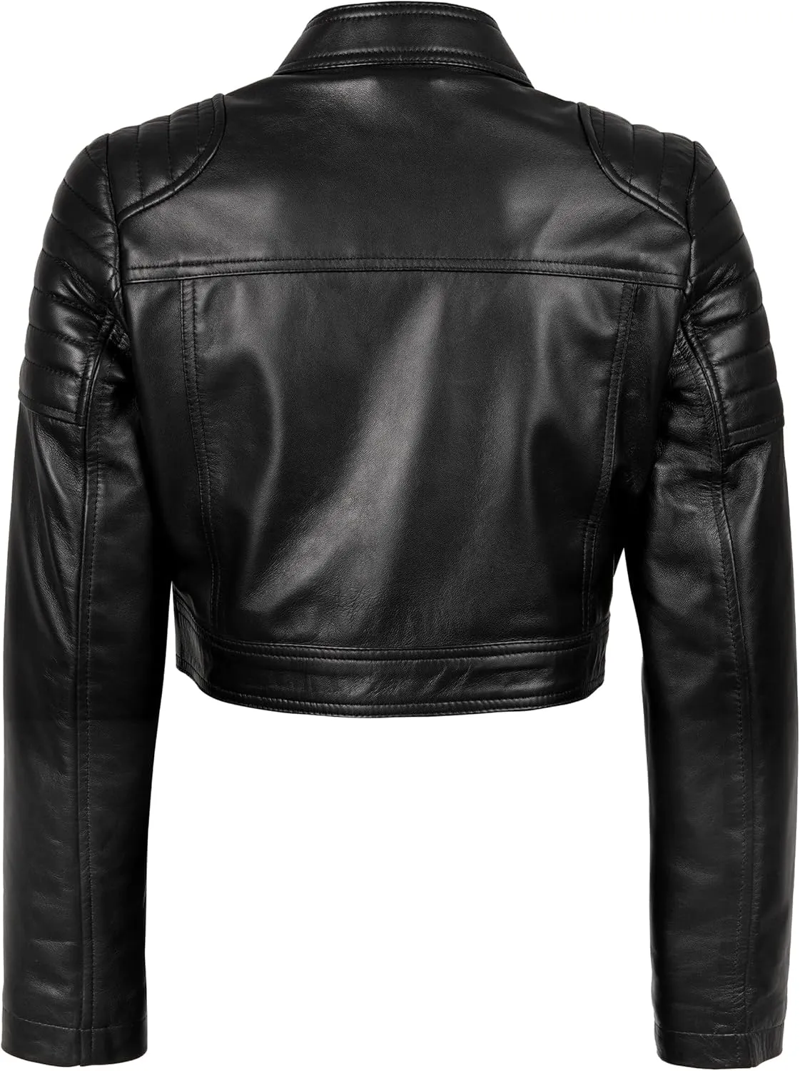 Decrum Cropped Leather Jacket Women  Trendy Black Short Real Lambskin Womens Leather Jacket