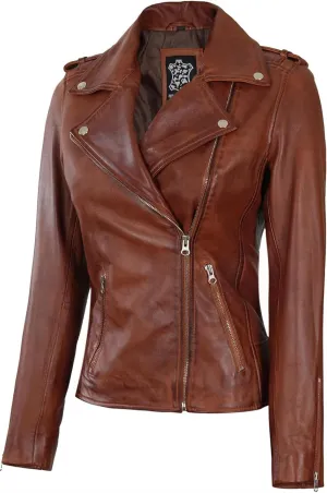 Decrum Leather Jacket Women - Real Lambskin Asymmetrical Style Casual Fashion Leather Jackets For Womens