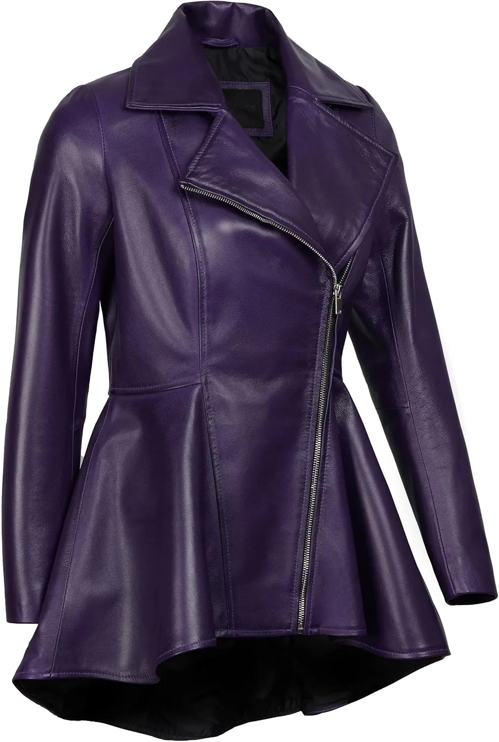 Decrum Leather Peplum Jackets for Women - Real Lambskin Brown Purple Red & Black Leather Jacket Women