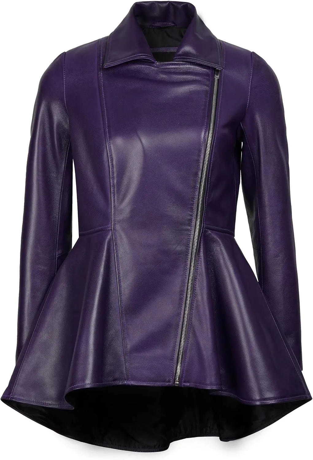 Decrum Leather Peplum Jackets for Women - Real Lambskin Brown Purple Red & Black Leather Jacket Women