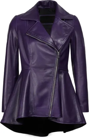 Decrum Leather Peplum Jackets for Women - Real Lambskin Brown Purple Red & Black Leather Jacket Women