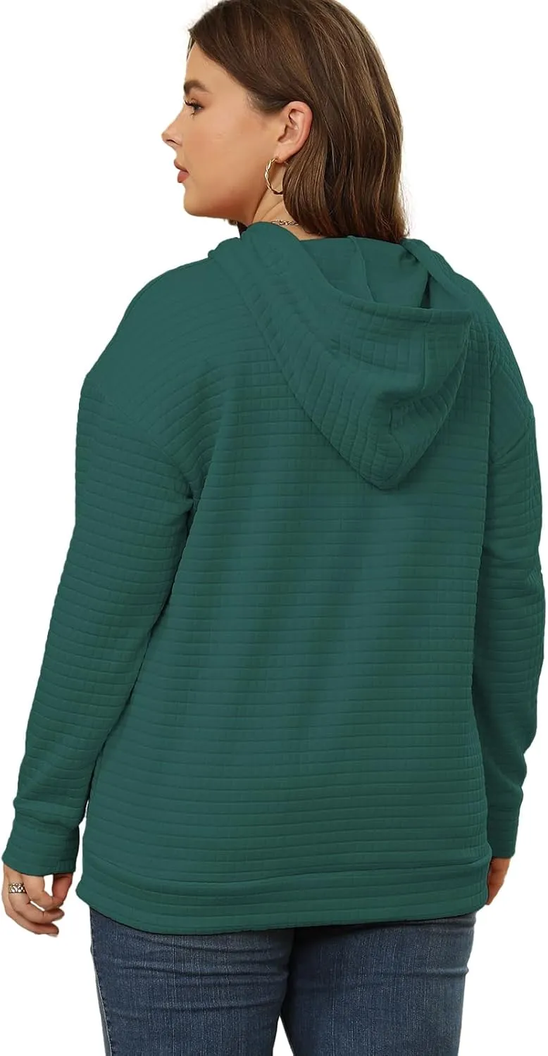 DOLNINE Plus Size Hoodies for Women Casual Long Sleeve Sweatshirts Drawstring Pullover Tops with Pocket