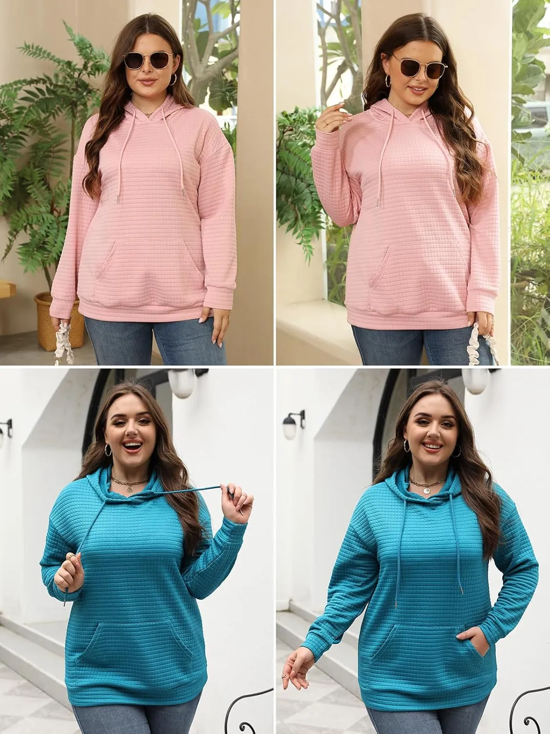 DOLNINE Plus Size Hoodies for Women Casual Long Sleeve Sweatshirts Drawstring Pullover Tops with Pocket