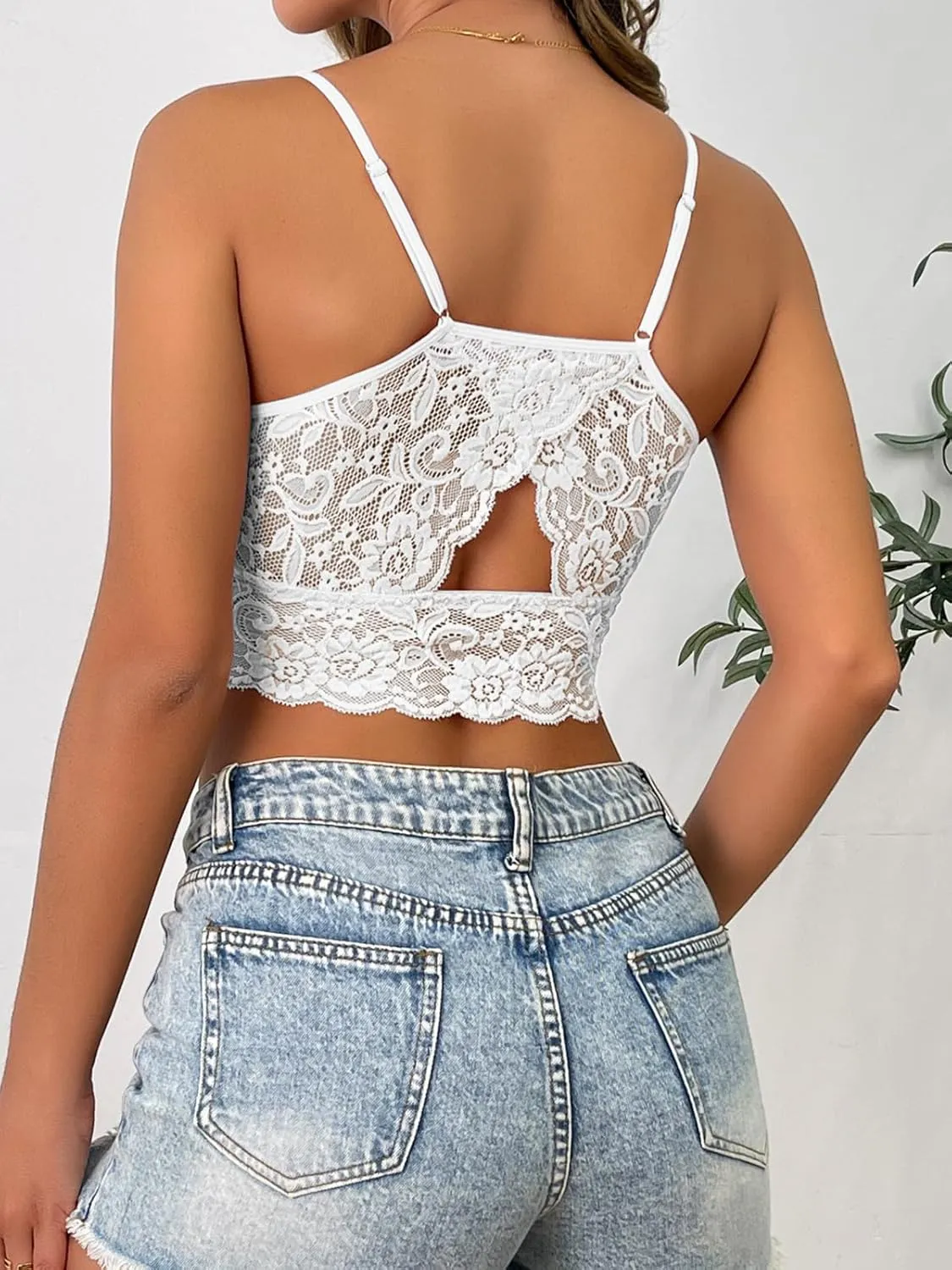 Donnalla 2 Pack Lace Bralettes Women Tank Unpadded Unlined Wireless Bra Camisole Spaghetti Strap Racerback Slim Tube Crop Top