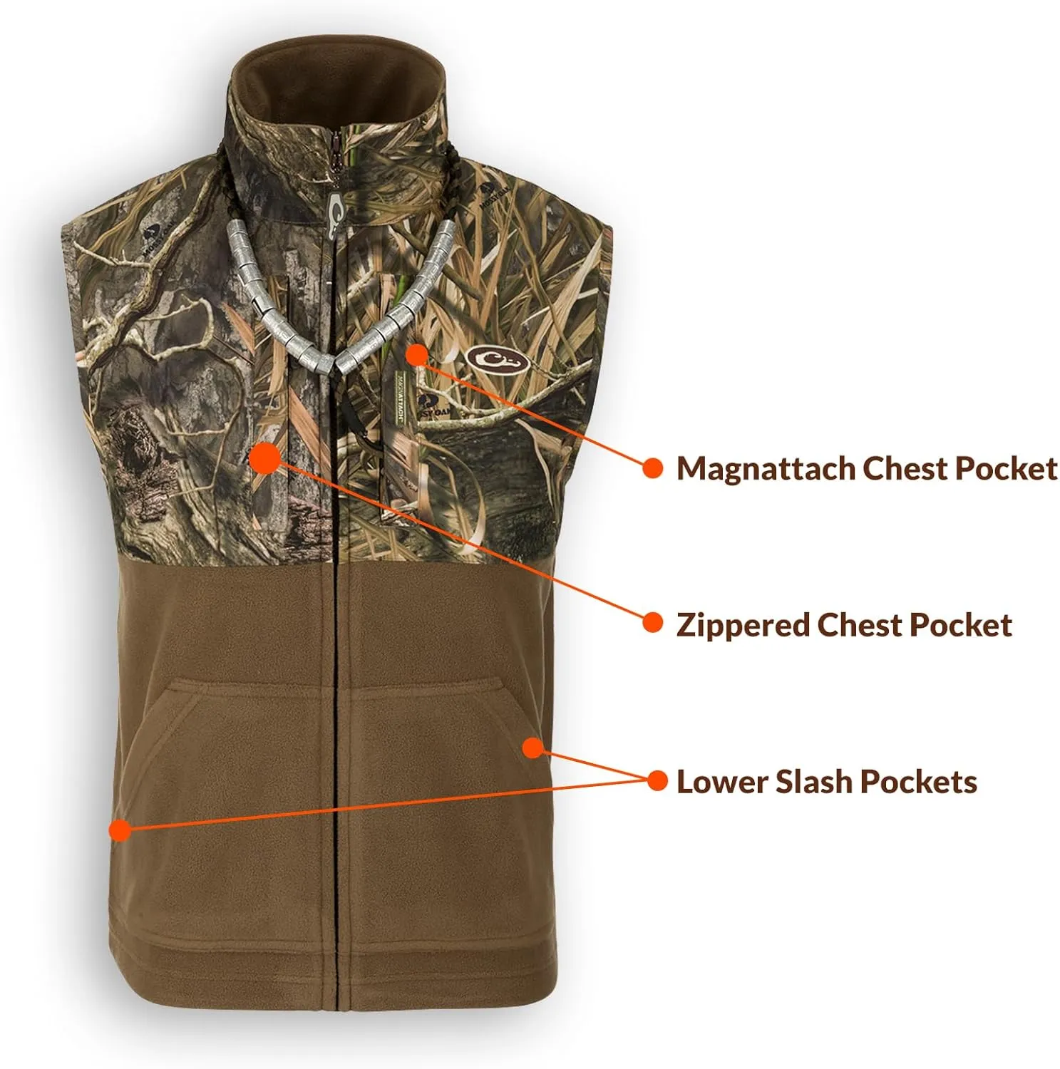 Drake Waterfowl Men's MST Eqwader Insulated Fleece-Lined Waterproof Windproof Breathable Adjustable Outdoor Hunting Zip Vest