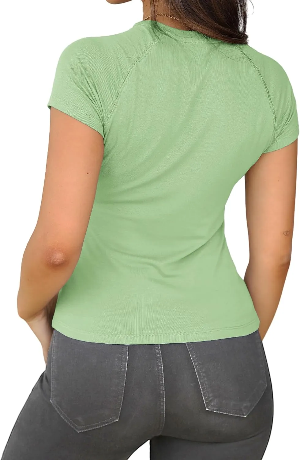 Dwnval Womens Basic Summer Short Sleeve Crewneck T Shirt Raglan Ribbed Knitted Slim Fit Casual Going Out Tops