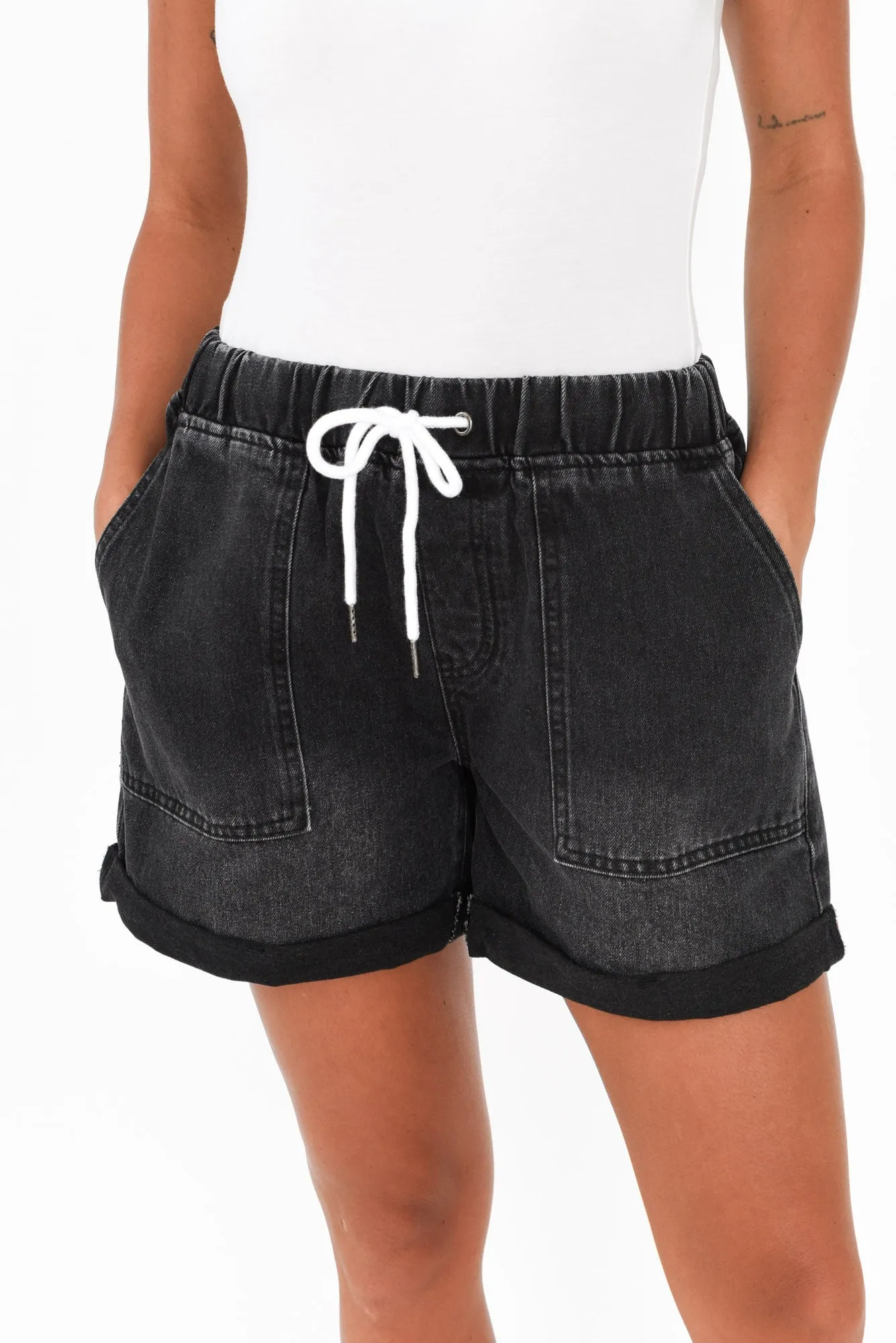 Emma Black Denim Relaxed Shorts