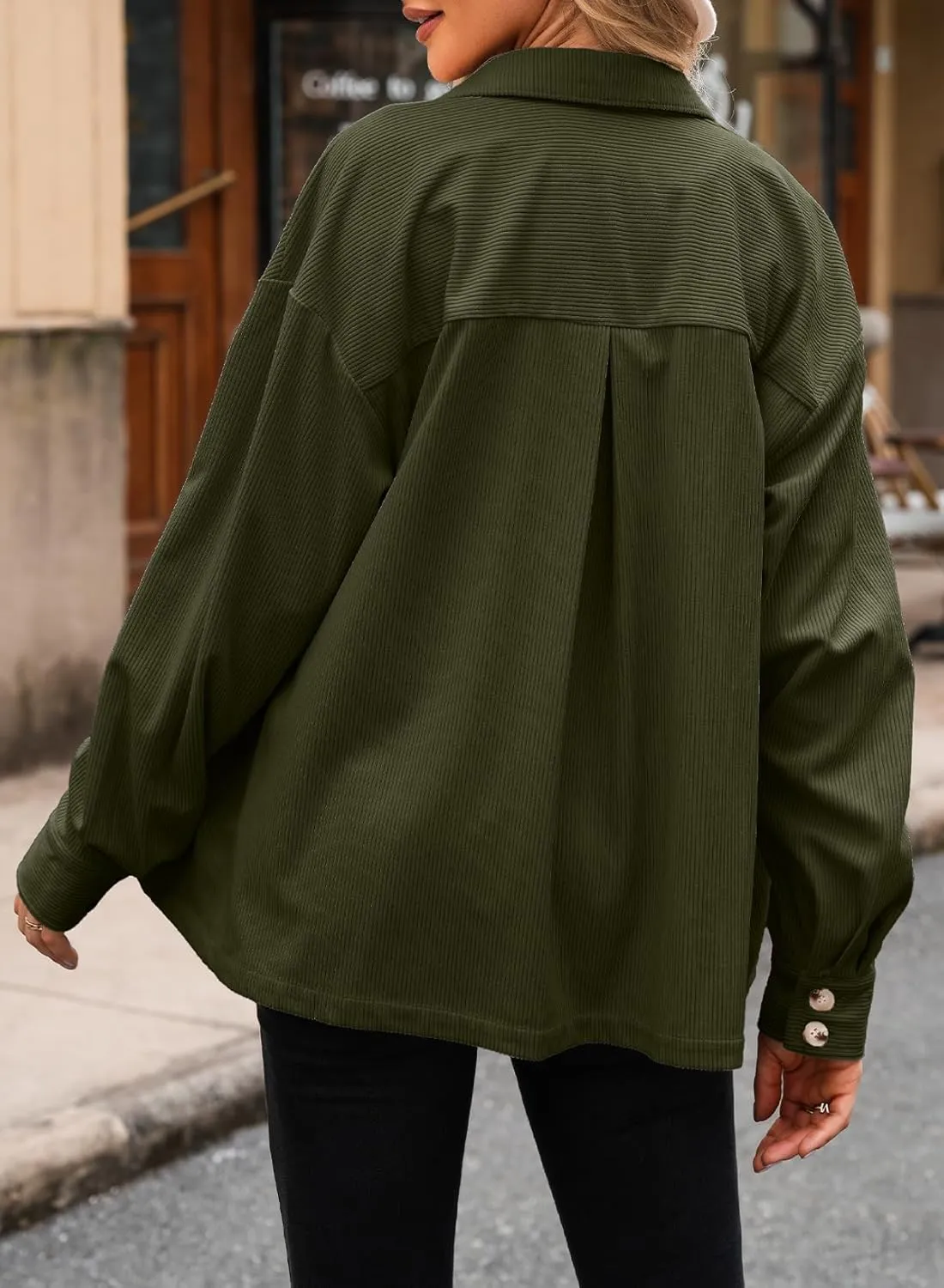 EVALESS Womens Corduroy Jackets Fashion Long Sleeve Button Down Shacket Shirt Jacket with Pockets Fall Outfits 2024