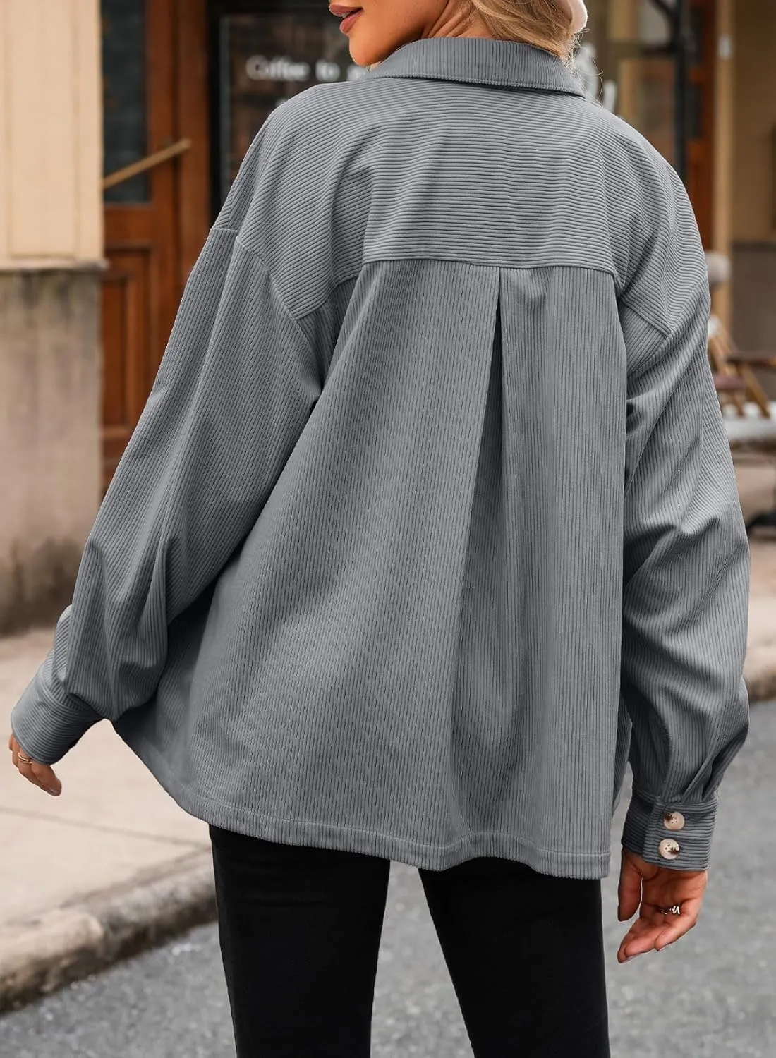 EVALESS Womens Corduroy Jackets Fashion Long Sleeve Button Down Shacket Shirt Jacket with Pockets Fall Outfits 2024