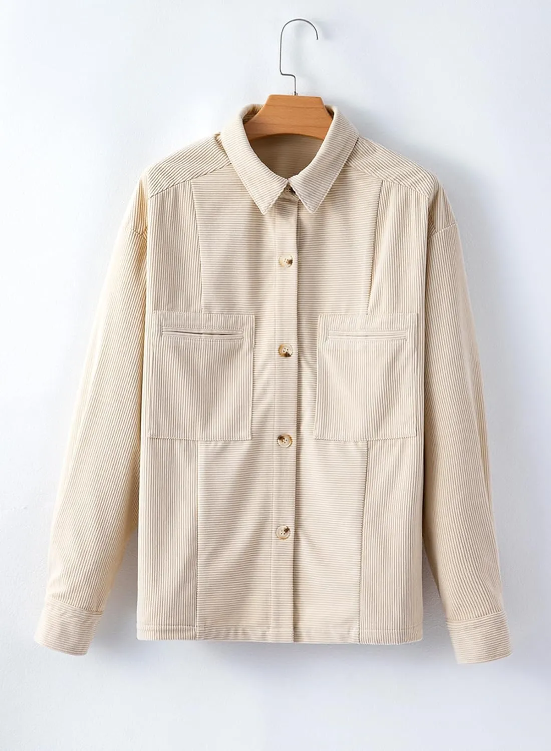 EVALESS Womens Corduroy Jackets Fashion Long Sleeve Button Down Shacket Shirt Jacket with Pockets Fall Outfits 2024