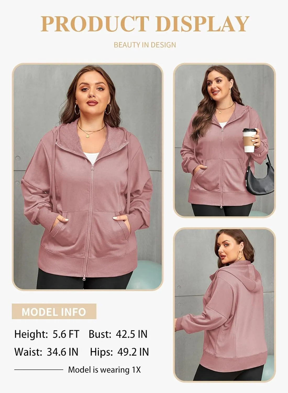 Eytino Women Plus Size Sweatshirts Long Sleeve Zip Up Oversized Casual Hoodies Jackets 2024 Fashion Fall Outfits(1X-5X)