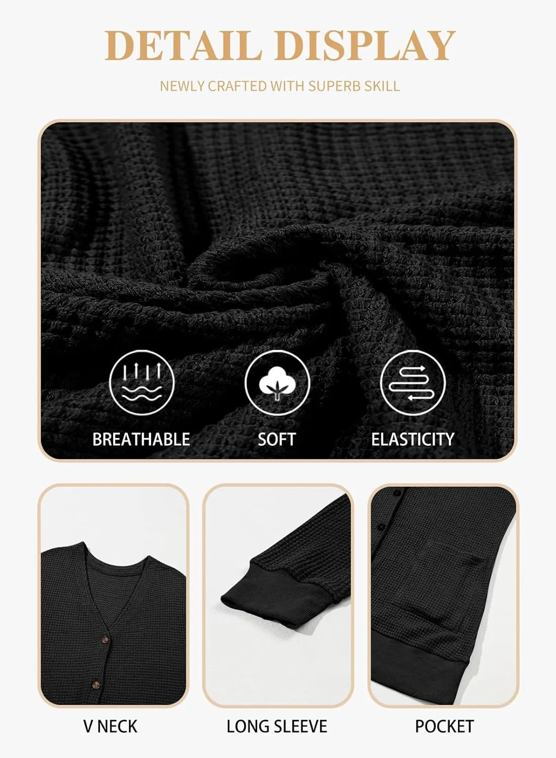 Eytino Womens Plus Size Cardigans Casual Long Sleeve Waffle Knit Front Button Tops(1X-5X)
