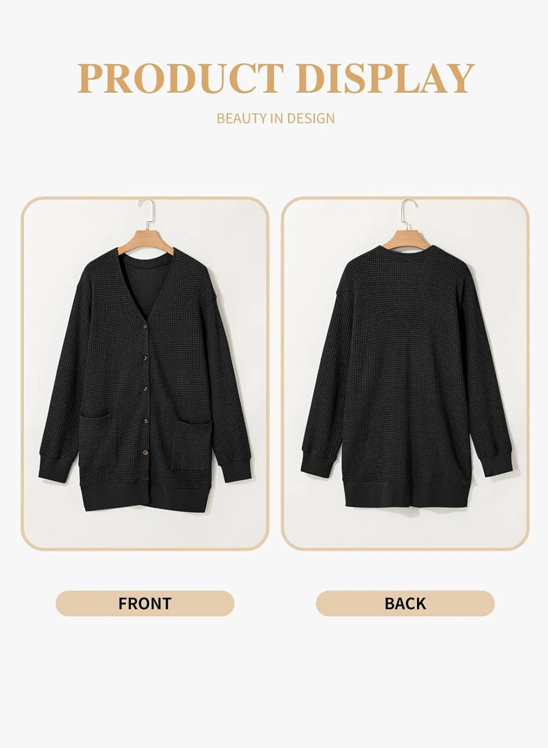 Eytino Womens Plus Size Cardigans Casual Long Sleeve Waffle Knit Front Button Tops(1X-5X)