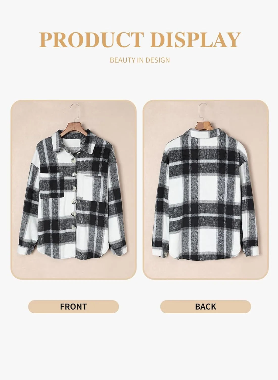 Eytino Womens Plus Size Jacket Casual Long Sleeve Button Up Flannel Plaid Shacket Coats with Pockets(1X-5X)