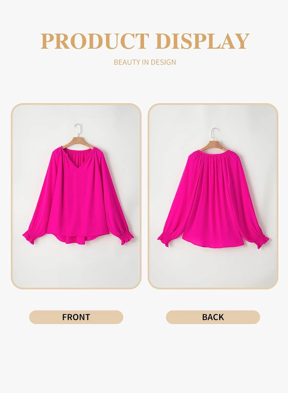 Eytino Womens Plus Size Tops Sexy V Neck Smocked Long Sleeve Casual Chiffon Blouse Flowy Work Shirts(1X-5X)