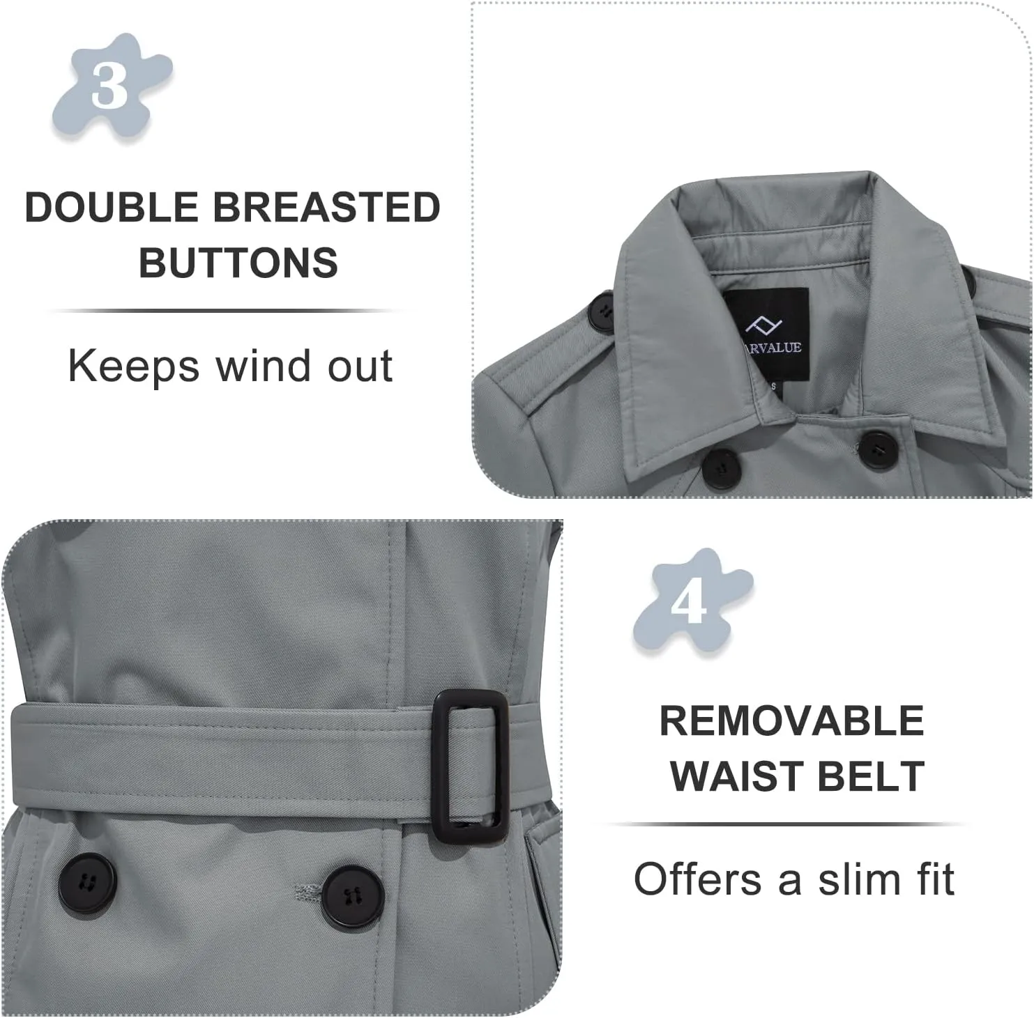 FARVALUE Women's Waterproof Trench Coat Double Breasted Windbreaker Classic Belted Lapel Overcoat with Removable Hood