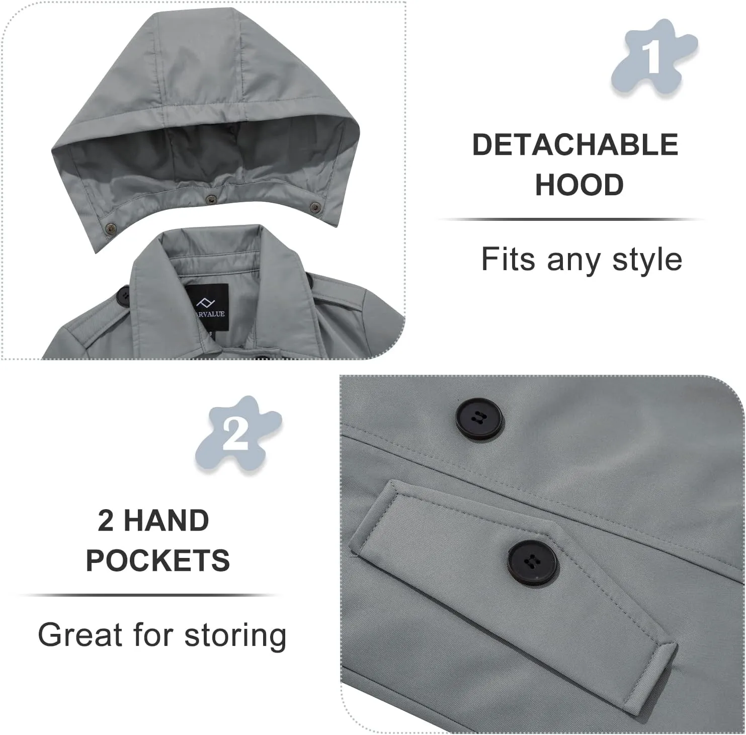 FARVALUE Women's Waterproof Trench Coat Double Breasted Windbreaker Classic Belted Lapel Overcoat with Removable Hood