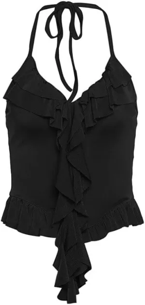 Fashion Hanging Neck Sexy Backless Vest Women V-Neck Lace Camisole Vest(D,L)