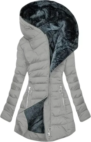 Faux Fur Hooded Down Coat for Women Trendy Full Zip Pocket Plush Casual Daily Y2k Loose Fit Warm Winter Cotton Jacket