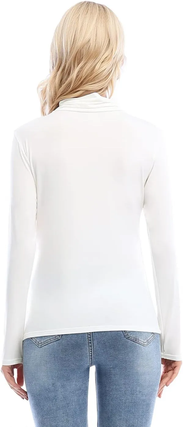 Femdouce Womens Turtleneck Long Sleeve Shirt Lightweight Slim Pullover Basic Undershirts Active Turtle Neck T-Shirts 2 Pack