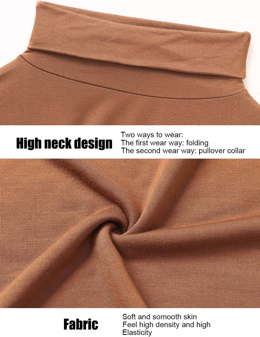 Femdouce Womens Turtleneck Long Sleeve Shirt Lightweight Slim Pullover Basic Undershirts Active Turtle Neck T-Shirts 2 Pack