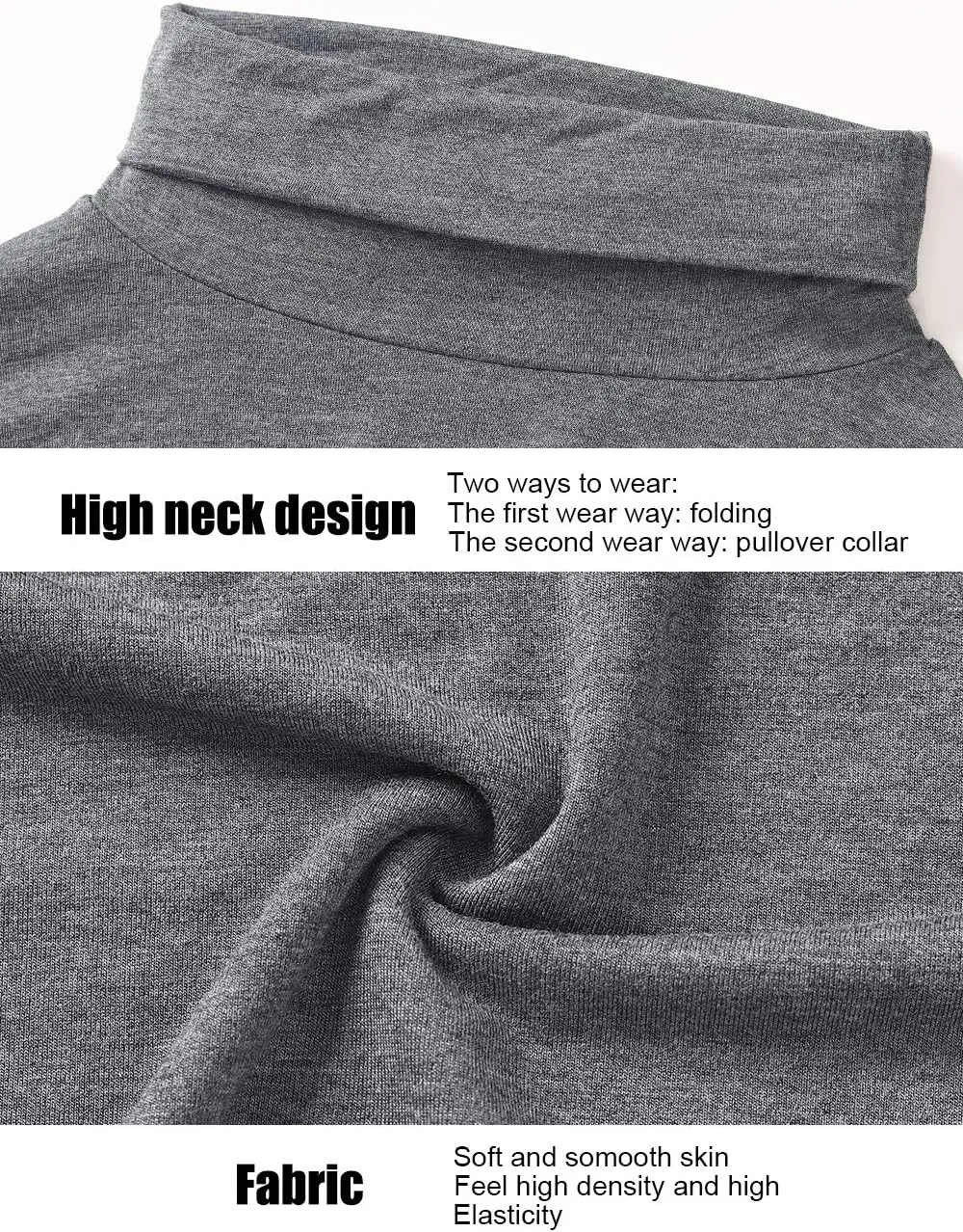 Femdouce Womens Turtleneck Long Sleeve Shirt Lightweight Slim Pullover Basic Undershirts Active Turtle Neck T-Shirts 2 Pack