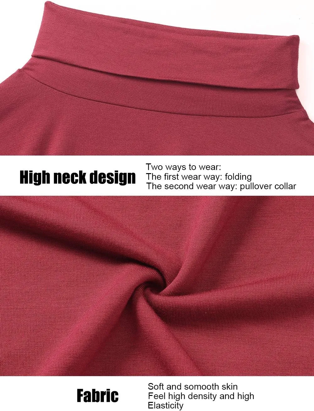 Femdouce Womens Turtleneck Long Sleeve Shirt Lightweight Slim Pullover Basic Undershirts Active Turtle Neck T-Shirts 2 Pack