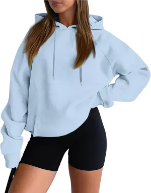 Fleece Hoodies for Women Baggy Lightweight Oversized Y2K Hoodie Comfy Casual Cotton Cute Sweatshirt Pullover w/Pocket