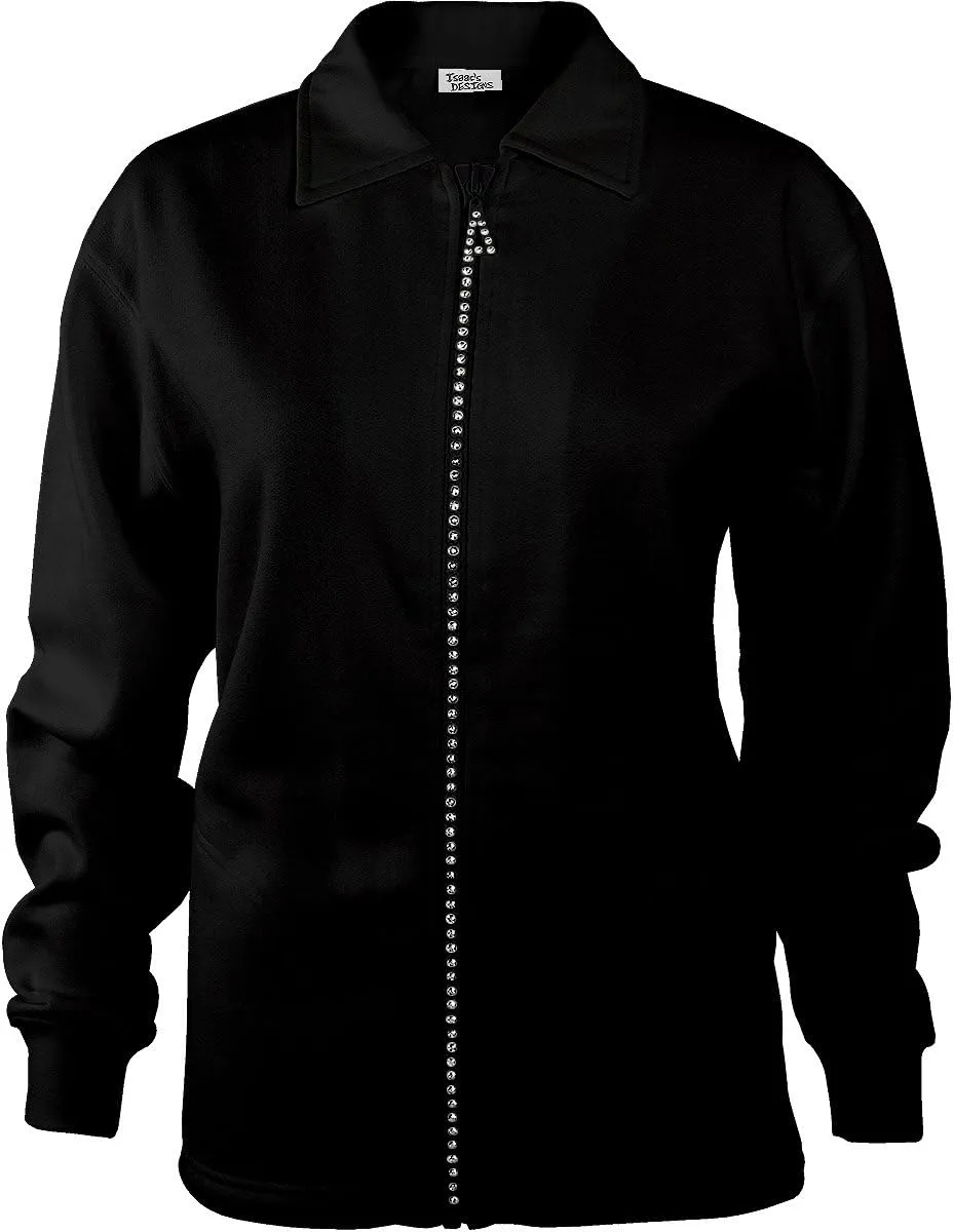 Fleece Lined Rhinestone Zip Jacket Cardigan Multiple Color Options
