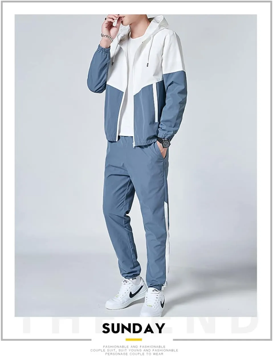 Floette Men Retro Windbreaker Track Suit Track Jacket Track Pant Athletic Hip Hop Windproof Sweat Suit